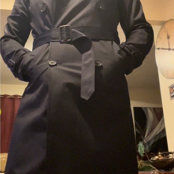 Men's Sandro navy trench coat with belt